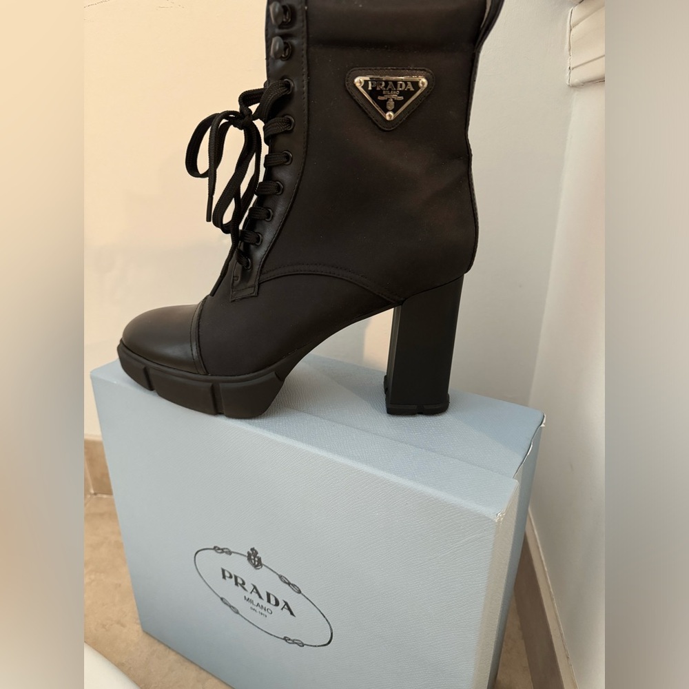 Prada Nylon lace up combat boot